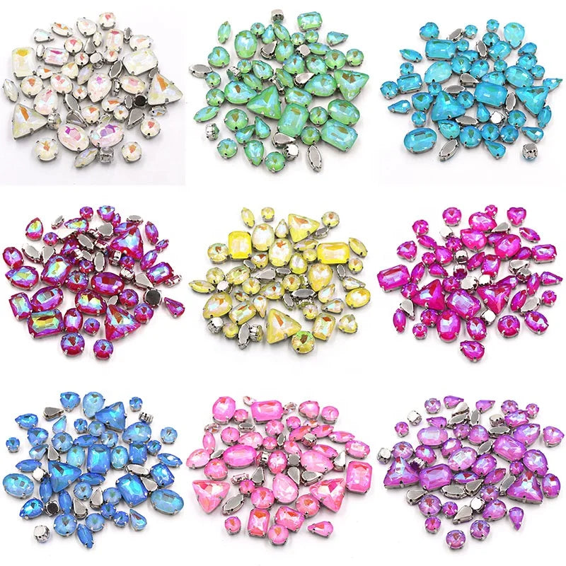 HFOUR 60 Boxes Mocha Fluorescence 3D Flatback Sew-on Glass Rhinestones Mixed Shape for Clothing