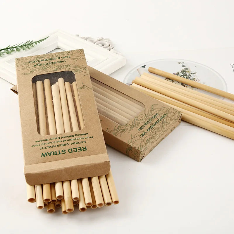 Custom Printed Recyclable Reed Straw Eco-Friendly Sustainable for Camping Parties Bars Bubble Tea Made Paper Bamboo PLA