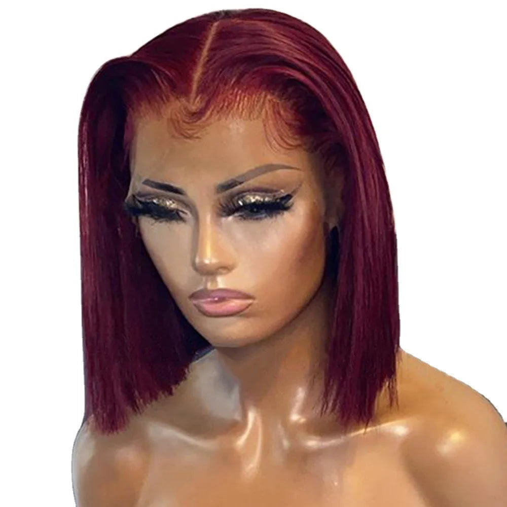 Highlight Colored HD Lace Super Double Drawn Bone Straight Bob Wig Short Curly Glueless Human Hair Bob Front Closure Wigs