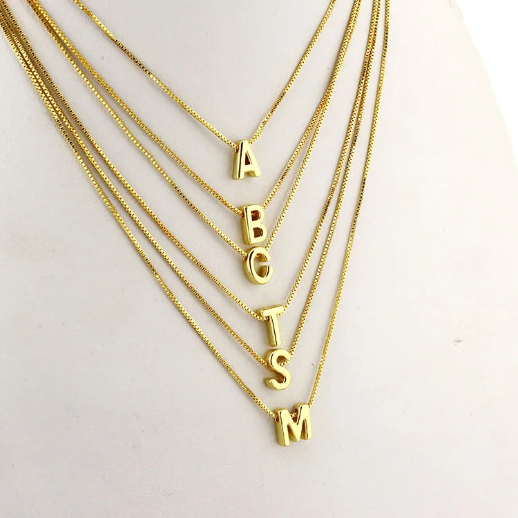 NM1037 Adjustable Box Chain Letter Pendant Necklace Dainty Mini 18K Real Gold Plated Capital Name Initial Necklace