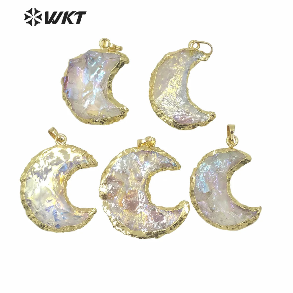 WT-P1564 Wholesale Gold Trim Hot Angel Aura Moon Necklace Pendant Fashion Natural Crystal Quartz Stone Aura Moon Pendants MegaBDM
