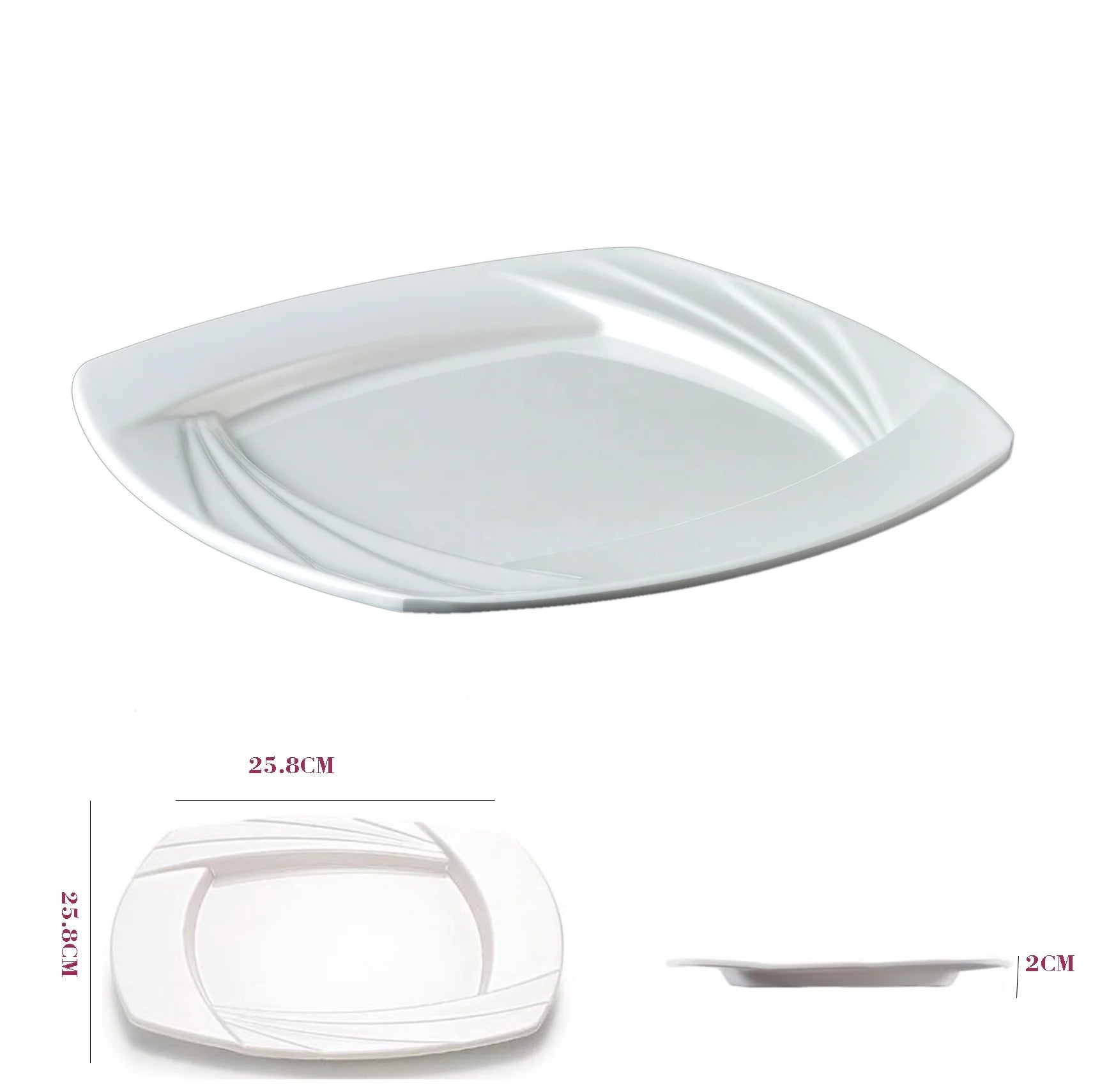 Modern Custom 10 Inch Square Plastic Food Grade BPA Free Eco-Friendly Dishwasher Safe Melamine Charger Plate