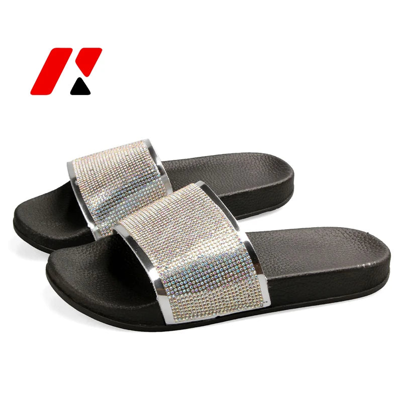 Wholesale 2024 Summer Sequin Beach Diamond Slide Bling Women Slipper Fashion Color Rhinestone Flat Slide Sandal