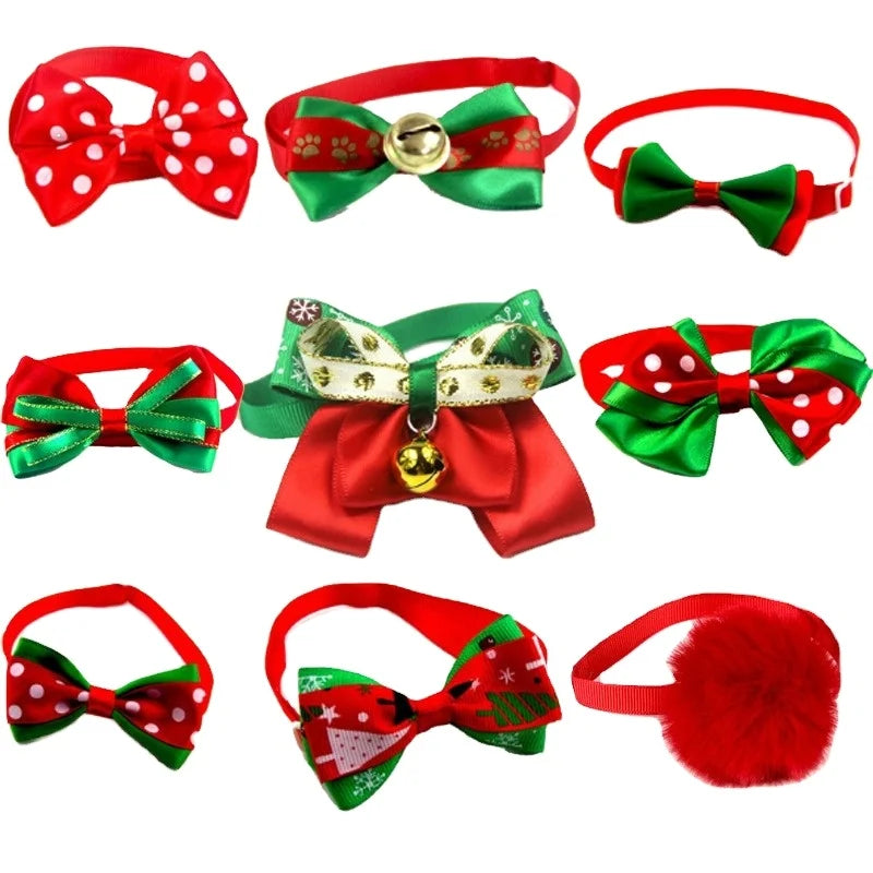 Christmas Custom Adjusting Dog Pet Collar New Year Dog Bow Tie Footprint Bell Collar Small Dog Accessories Pet Cat Bow Tie Bow