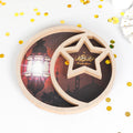 Pafu Wooden Rustic Crescent Moon Star Round Eid Ramadan Party Food Serving Tableware Dessert Pastry Tray Display Holder Decor
