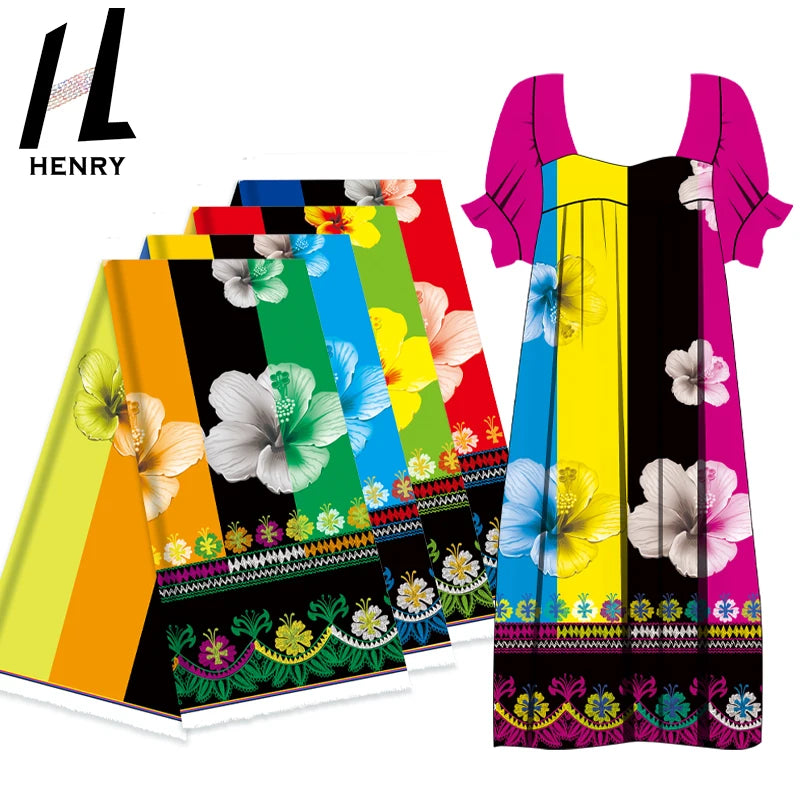 Henry Island Style Multicolor Talofa Samoa Hibiscus Printed Fabrics for Garment Custom Fabric Girls Clothing