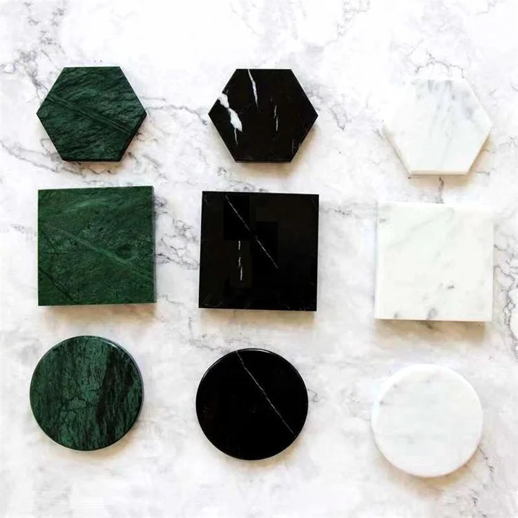 Three Color Mini Marble Coaster Multi Shape Thermal Insulation Pad for Home Restaurant Marble Drink Cup Mats Travertine Tray