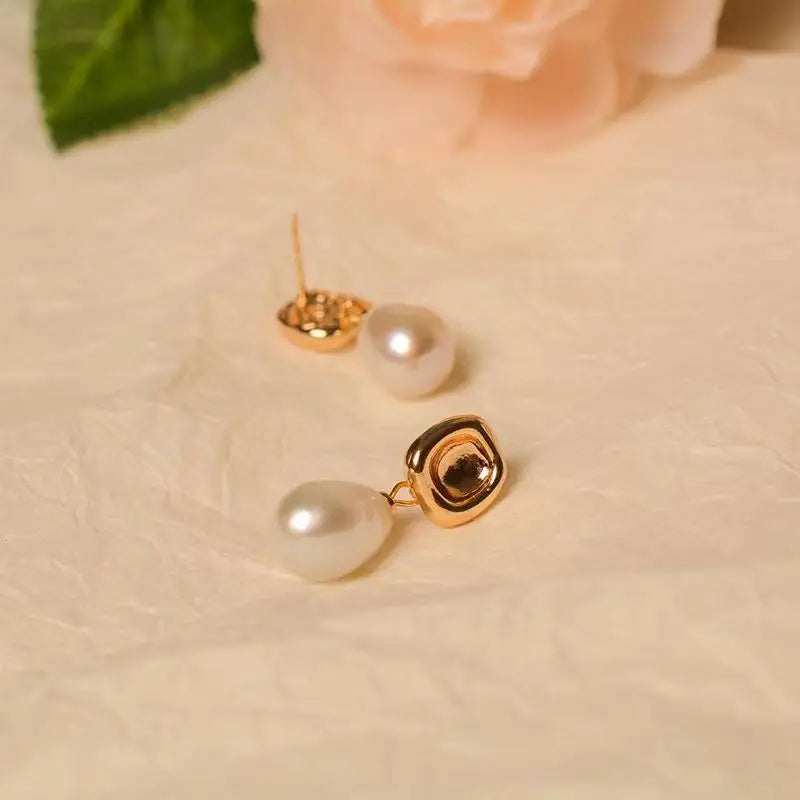 Fine Jewelry Earrings 18k Gold Plated Fresh Water Pearls Earings 10-12 mm Baroque Edison Pearls Stud