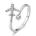 Fashion Jewelry Rings 925 Sterling Silver Rings Adjustable Open Rings Airplane Plane with Cubic Zircons MegaBDM