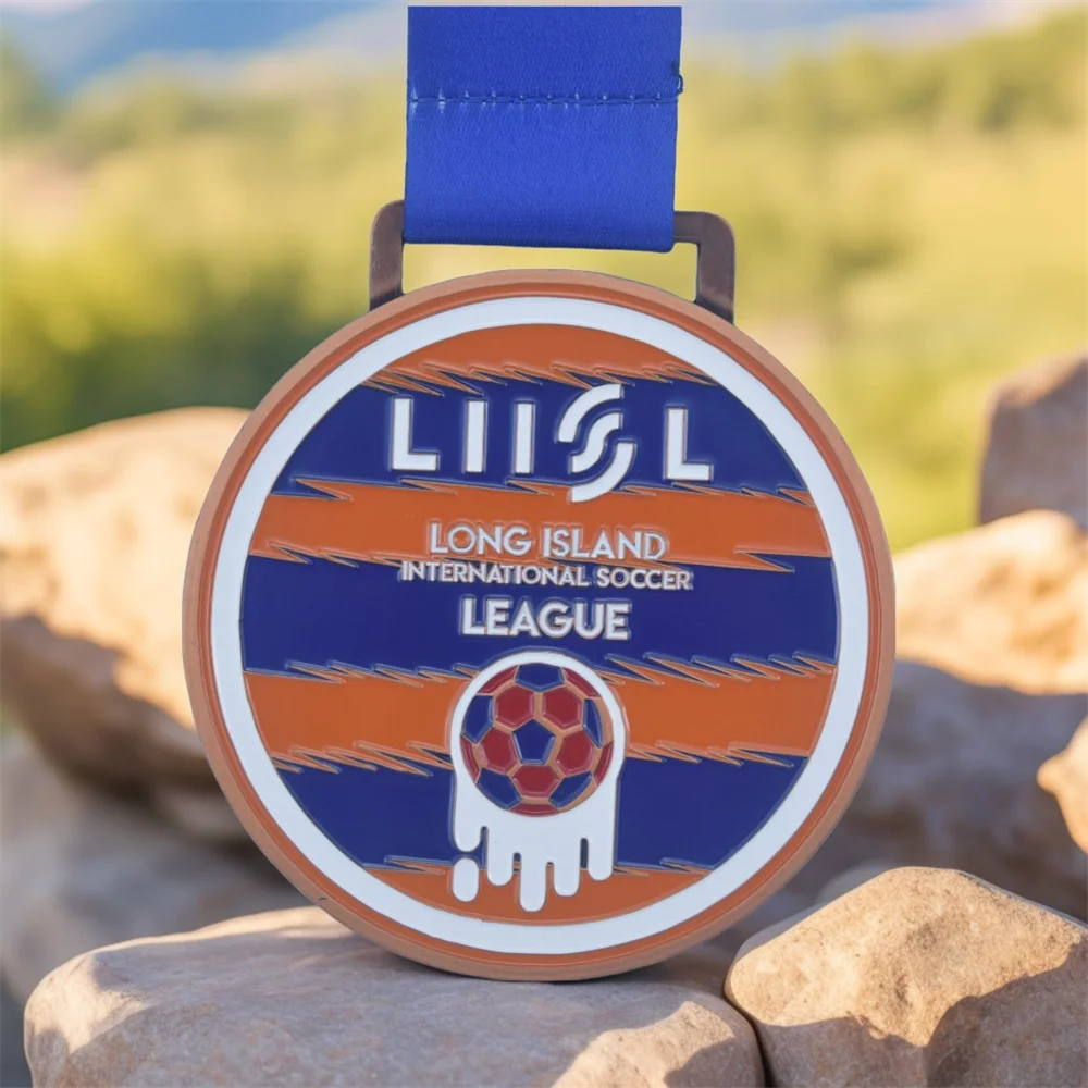 USA Soccer Medals Goals Custom Award Football League Medal Velvet Box with Ribbon for Long Island International Soccer Event