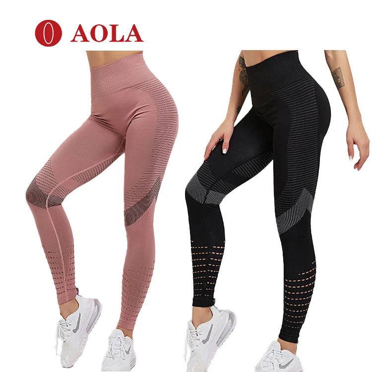 AOLA New 2022 Solid High Waist Seamless Breathable Quick Dry Anti-Bacterial Spandex/Nylon Yoga Leggings Full Length Gym Fitness