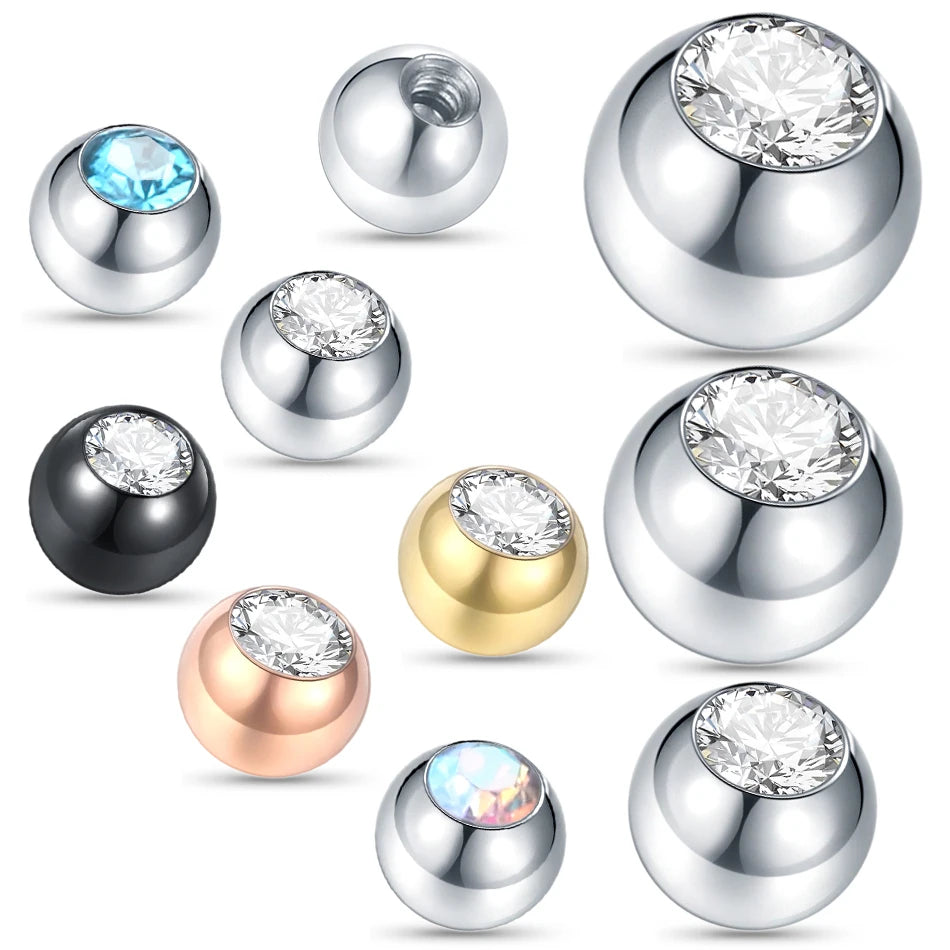 10Pcs/Lot 316L Surgical Steel Internally Threaded Replacement Ball Top Crystal Piercing Jewelry Beads Accessories 14G 16G