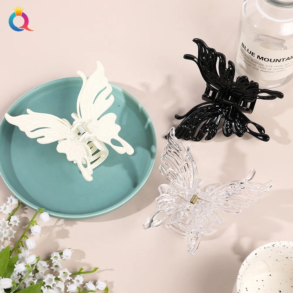 QIYUE Large butterfly Shape Transparent Hair Claw Clip Woman Hair Accessories