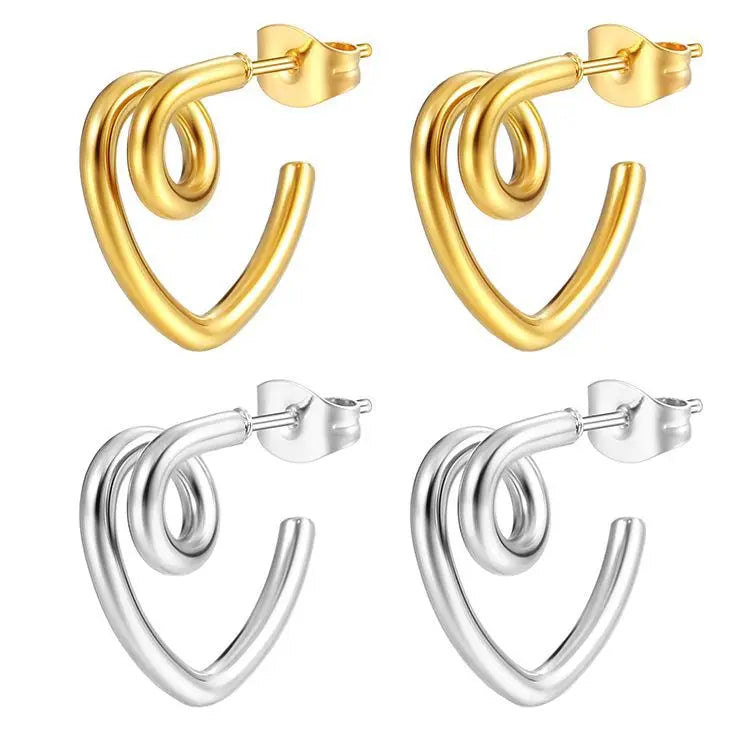 Stainless Steel Hoop Earrings Jewelry for Women 18K Gold Plated Huggie Statement Heart Earrings