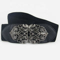 Retro Fashion Ladies Stretch Wide Waist Seal Dress with Alloy Buckle Belt Decorative Accessories