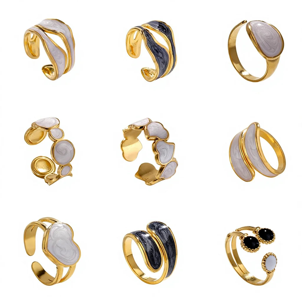 Personalize Steel Ring for Women Open Adjustable Oil Dropping Stainless Steel Wide Finger Rings
