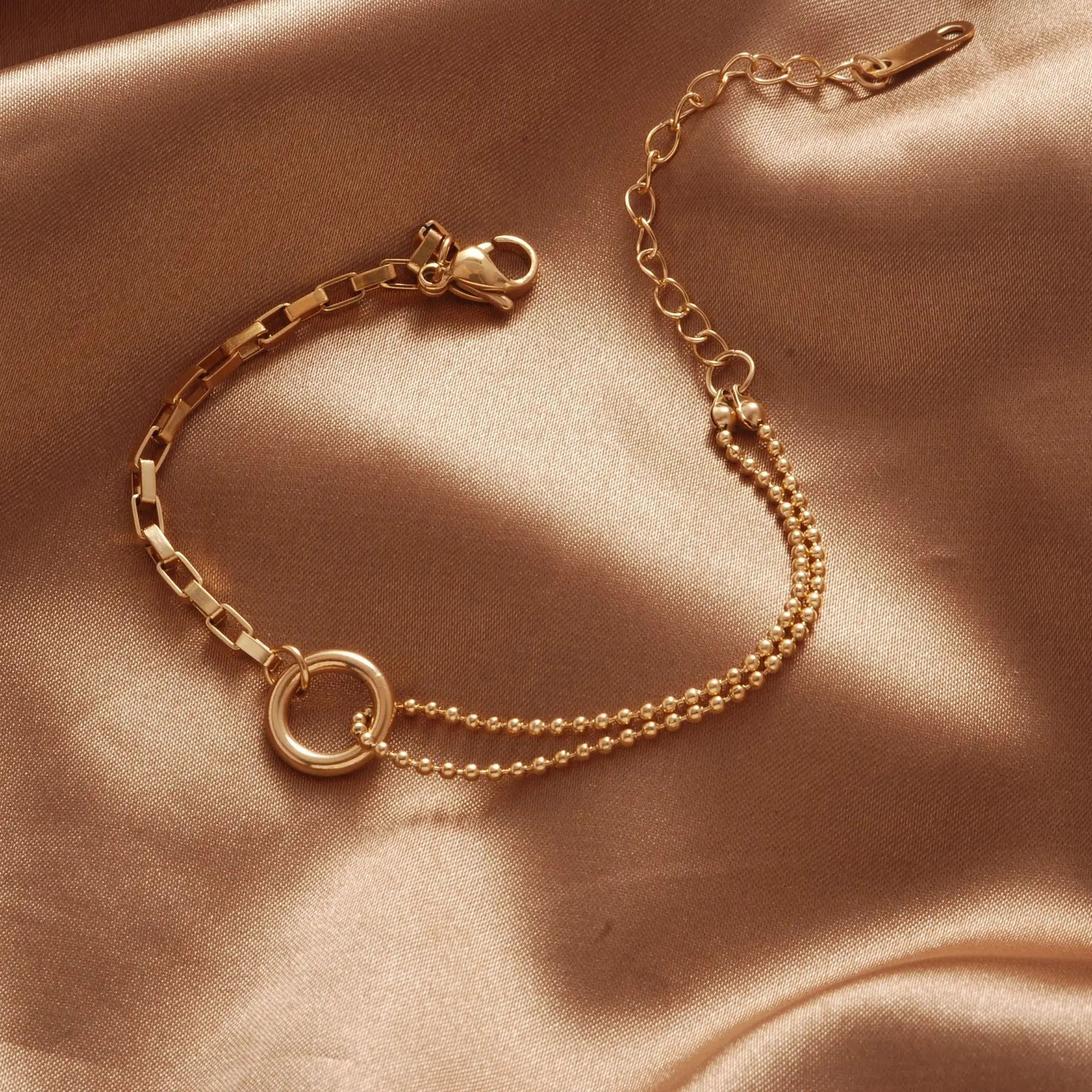 Minimalist Double Beads Chain Bracelet Irregular Chain Bracelet Stainless Steel Bracelets for Women