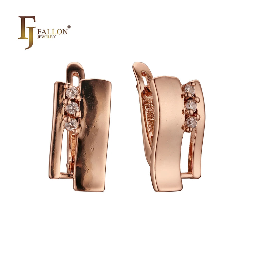 FJ Fallon Fashion Jewelry Three Stones Earrings Plated in Rose Gold Brass Based