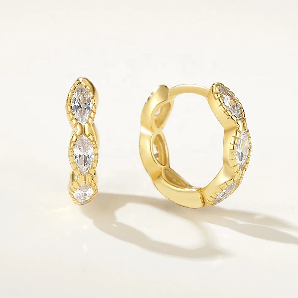 Nagosa 925 Sterling Silver Custom Jewelry 18k Gold Vermeil Triple Marquise Cubic Zirconia Hoop Earrings