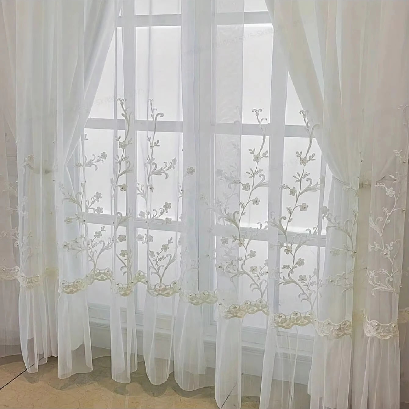 Wholesale Elegant Home Bedroom French Lace Embroidered Flower Luxury Sheer Curtains for the House Living Room