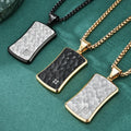 New Hammered Rectangular Pendant Jewelry with Diamond Cubic Zircon Inlaid Gold Black Plated Stainless Steel DogTag Necklace