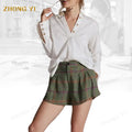 Clothing Factory Wholesale Custom Simple Autumn Women's Solid Color V-neck Long Sleeved Button Top Shirts Suitable for Work