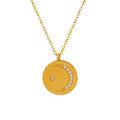 Simple Round Brand Zircon Crescent Moon Necklace Women's Stainless Steel Material Color Retention
