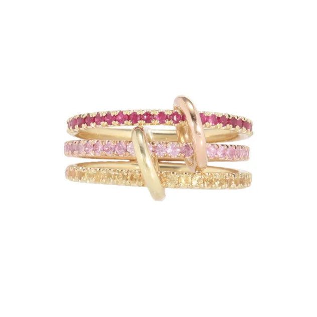 2025 New Multi Plating Tone Trendy Luxury Zircon Triple Layer 925 Sterling Silver Rings Pink Zircon Rings for Girls Women