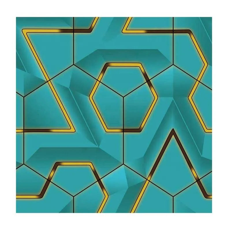 Interior 3D Blue and Gold Geometric Living Room Wallpaper Rolls Home Decor Modern Vinyl Wall Coverings PVC Wall Paper