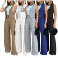 Latest Design Women's Office Two-Piece Set Ladies Suit Wide Leg Pants Waistcoat Short Knitting Tops Solid 2 Outfits for Women