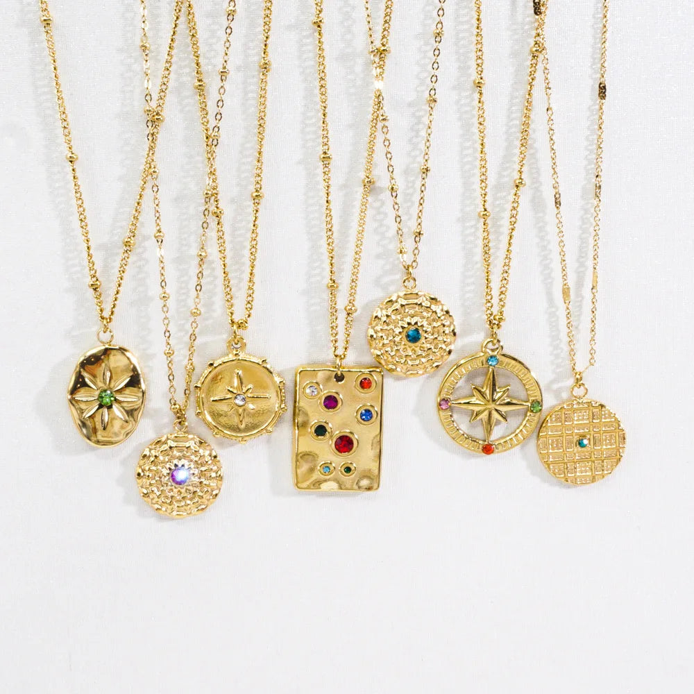 SSeesy Joyas Fashion Jewelry Zircon 14k Gold Plated Natural Stone Pendants Stainless Steel Waterproof Necklaces for Women