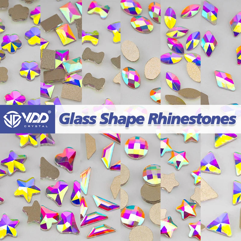 VDD 100Pcs Glass Shape Crystal Rhinestones Crystal AB Flatback Glitter Stones for DIY Crafts Nail Art Decorations SAB Series