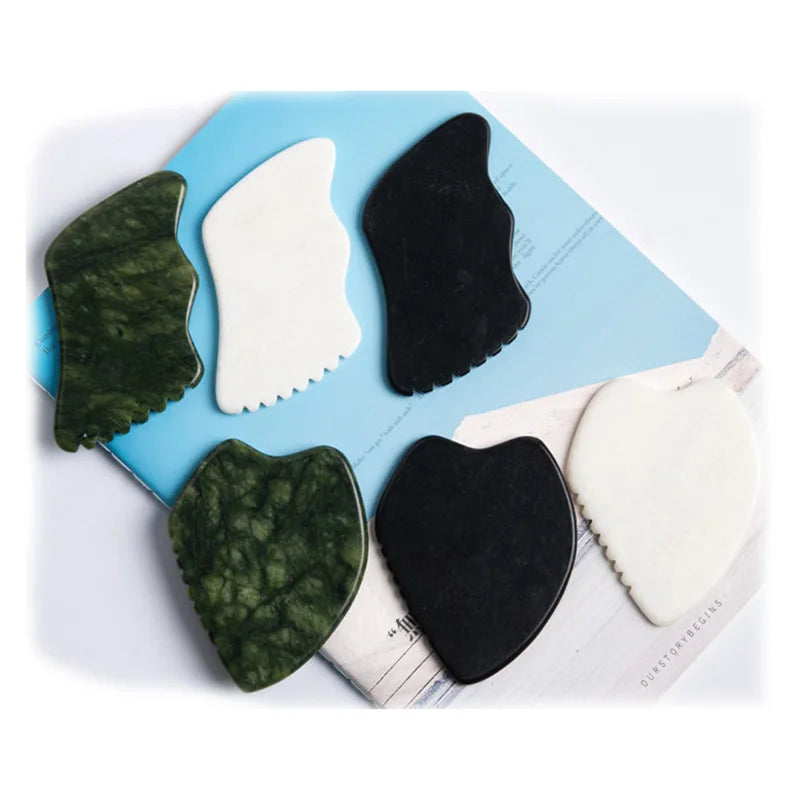 HY Multifunctional Body Relaxing Face Scraping Massage Tool Natural Bian Stone Xiuyan Jade Gua Sha Board Beauty Care Accessory