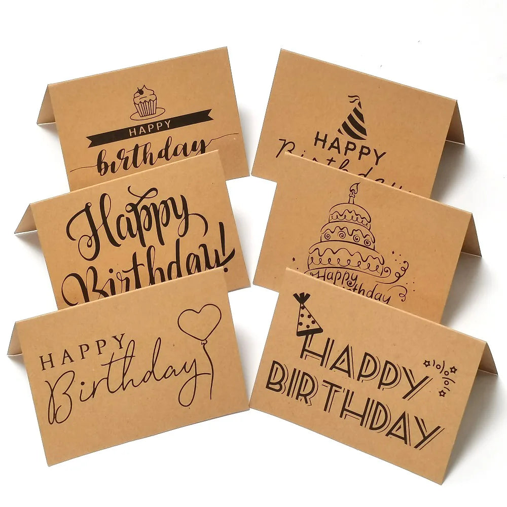 Bulk Creative DIY Happy Birthday Cards Custom Printing Kraft Paper Foldable Thank You Greeting Card Eco-Friendly Paper Gift Card