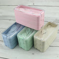 Wheat and Straw Grade Material Leak Proof 3 Layer Container Food Plastic Bento Student Lunch Box With Spoon and Fork