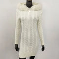 OFTBUY Soft Winter Real Fox Fur Autumn Warm Knitted Coat Long Zipper Hooded Women Jacket Casual Sweater Jacket Slim Elegant