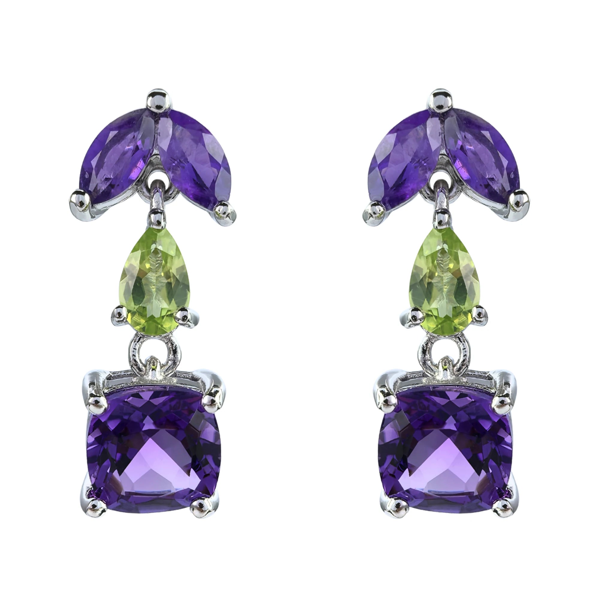Elegant Rhodium Plated 925 Silver Jewelry Multiple Natural Gemstone Drop Earrings for Women Anniversary Gift Daily Wear