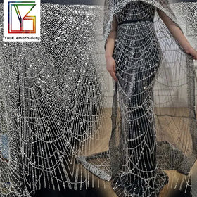 Luxury Women Beaded Fabric Sequence Beads Laces Wedding Dress Party Pearl Lace African Embroidered Tulle Lace Fabric