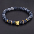 8mm Weathering Stone Leopard Head Beaded Bracelet for Men New Fashion Natural Stone Tiger Eye Onyx Lava Beads Bracelets