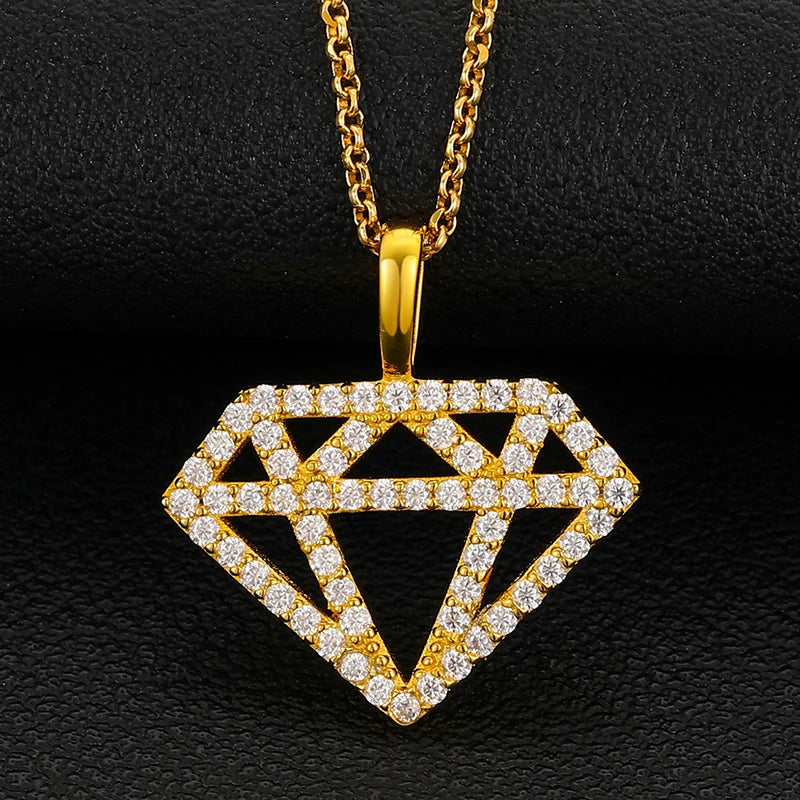 Iced Out Hop Hop Jewelry Gold Plated Diamond Shape Pendant 925 Sterling Silver VVS D Color Moissanite Diamond Pendant Necklace