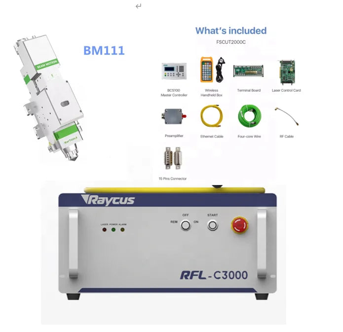Whole-set Fiber Laser Source 1500w 2000w 3000w Raycus Fiber Laser Source+BM110+Fscut2000+bcs100 for Metal Cutting