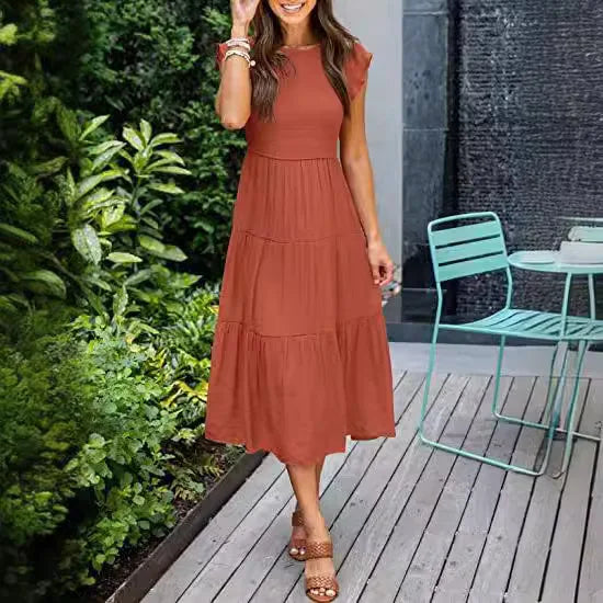 Factory Wholesale Women Loose Summer Dresses High Quality Women's Dresses RTS Tiered Casual Dresses