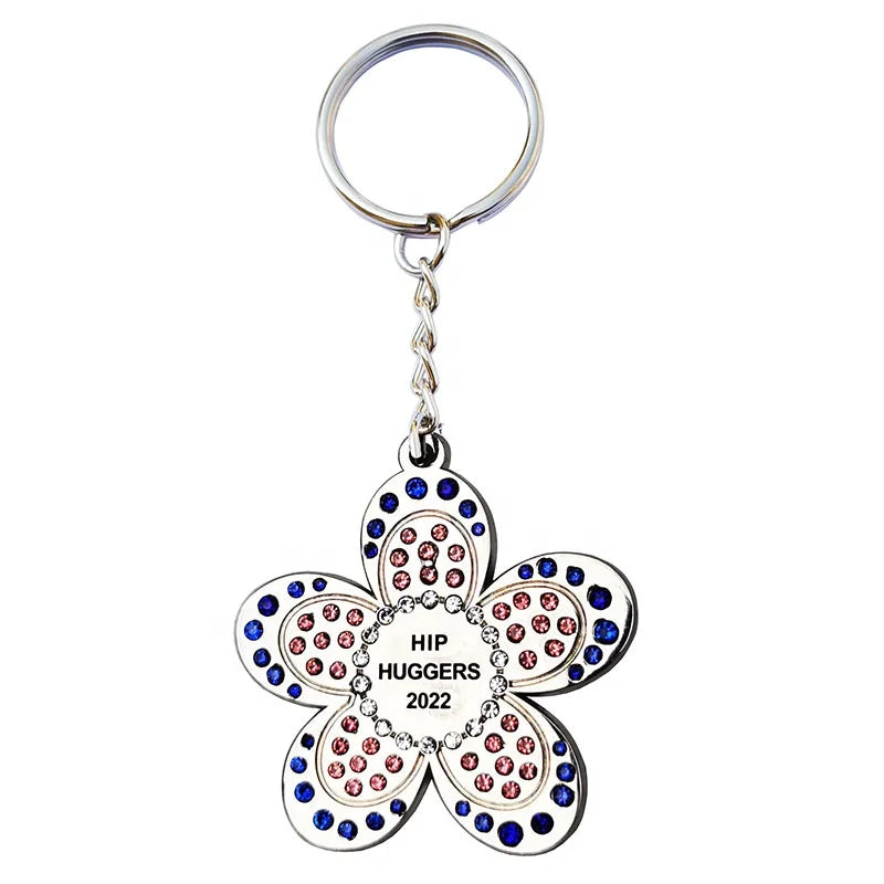 New Personalized Rhinestone Diamond Metal Key Chain Flower Pendant Keychain Custom Key Ring