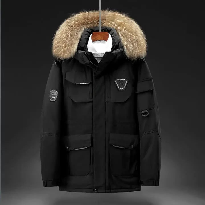 Winter New Men Solid-Color Parka 90% White Duck Down Men's Stand Collar Warm Thick Jackets Male Detachable Hat Casual Parka Coat