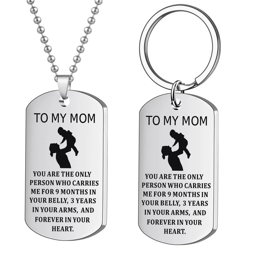 Factory Stainless Steel to My Mom Necklace Key Chain Set Custom Inspirational Mother's Day Gift Jewelry Set