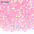 JUNAO Wholesale 2 3 4 5 6mm Flatback Round Resin Crystal Stone Transparent Pink AB Rhinestone for Decoration