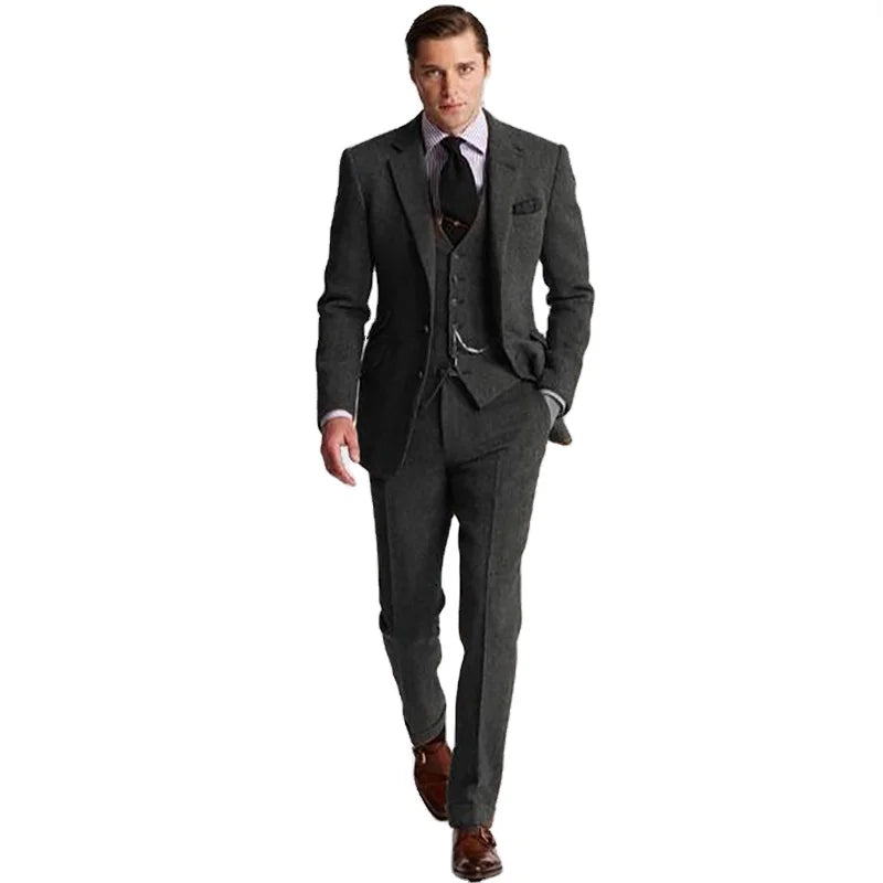 Tailored Made Latest Style Grey Smoking Handsome Men Suits Slim Fit for 3 Pieces Tuxedos Groom Blazer Prom Costume Homme Sets