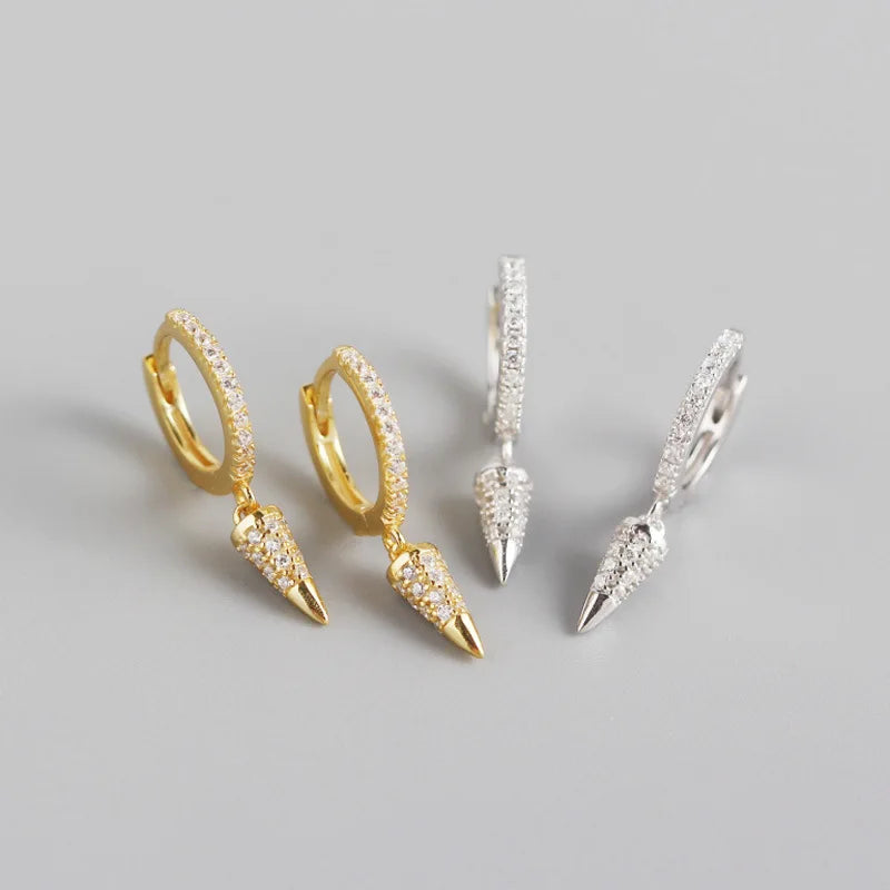 New European and American Light Luxury S925 Pure Silver INS Geometric Cone Inlaid Zircon French Style Earrings
