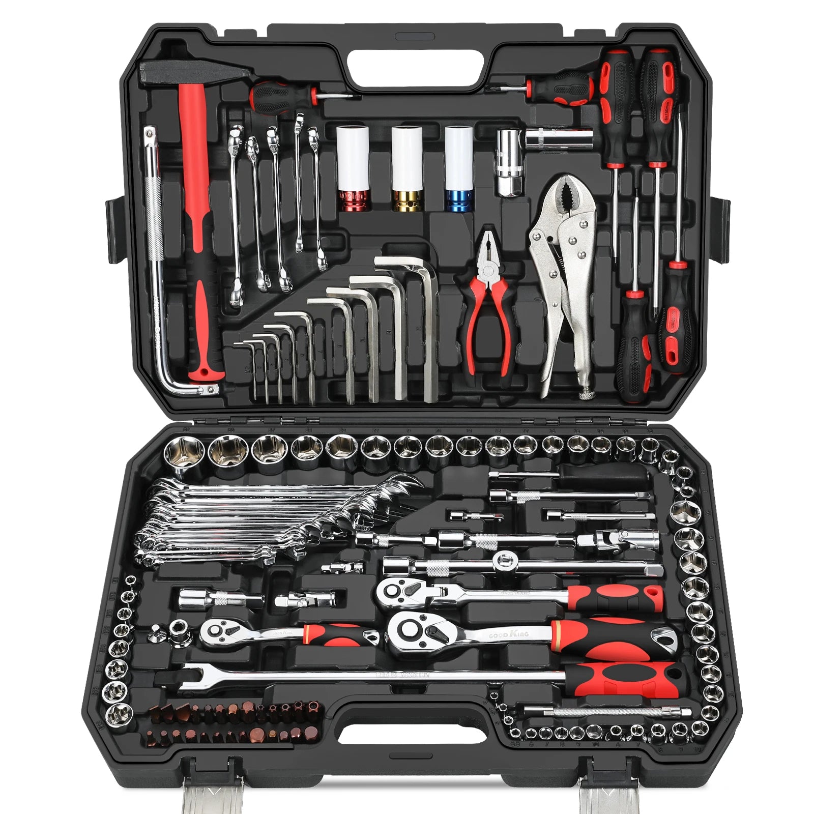 143-PC Hand Tool Sets Plastic Toolbox Car Tool Kit Ratchet Socket Wrench Set Tools