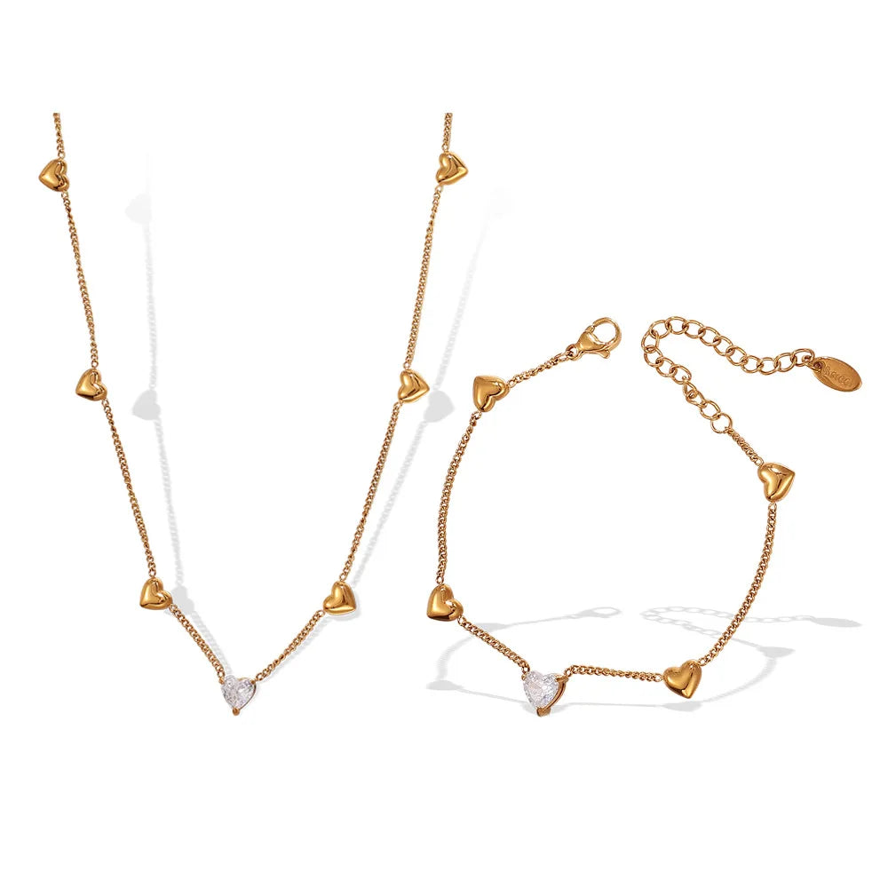 Hot Style Heart Shaped Stainless Steel Necklace Women Gold Stainless Steel Peach Heart Collar Bone Chain